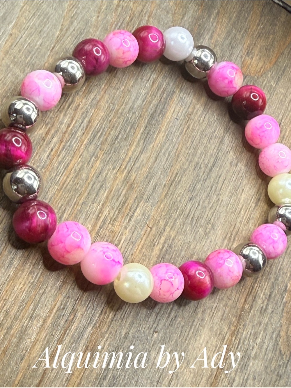 AGATE + QUARTZ Hot Pink Multi-Strand Beaded Bracelet Set with Pegasus Charm - Picture 8 of 9